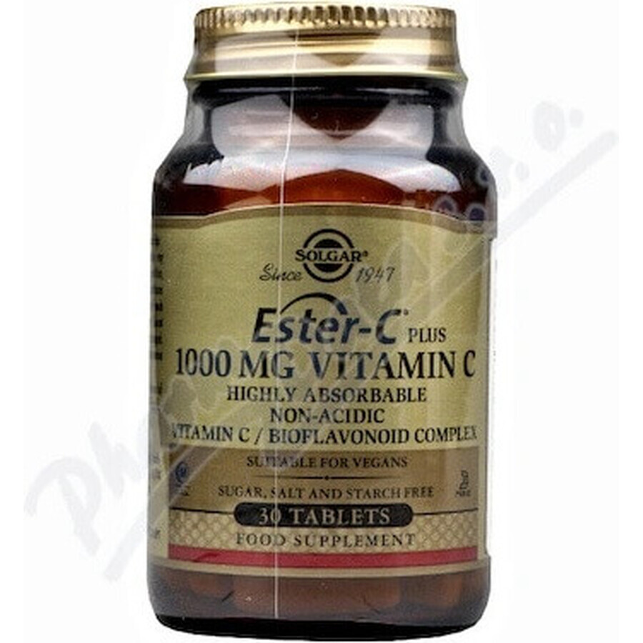 Solgar Ester-C plus 1000 mg vitamina C no ácida con complejo bioflavonoide 30 cápsulas 1×30 tbl, complemento alimenticio