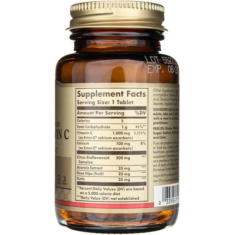 Solgar Ester-C plus 1000 mg vitamina C no ácida con complejo bioflavonoide 30 cápsulas 1×30 tbl, complemento alimenticio