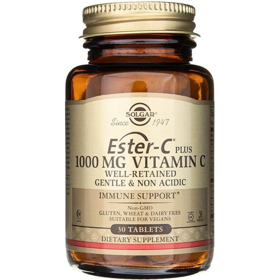 Solgar Ester-C plus 1000 mg vitamina C no ácida con complejo bioflavonoide 30 cápsulas 1×30 tbl, complemento alimenticio