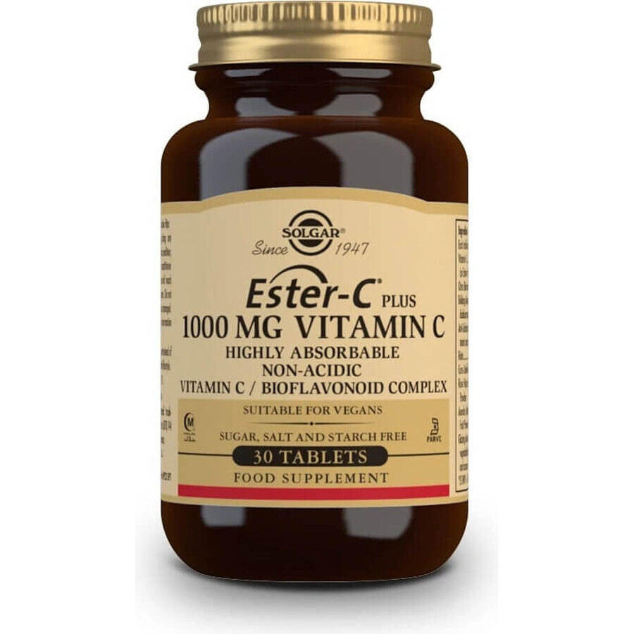 Solgar Ester-C plus 1000 mg vitamina C no ácida con complejo bioflavonoide 30 cápsulas 1×30 tbl, complemento alimenticio