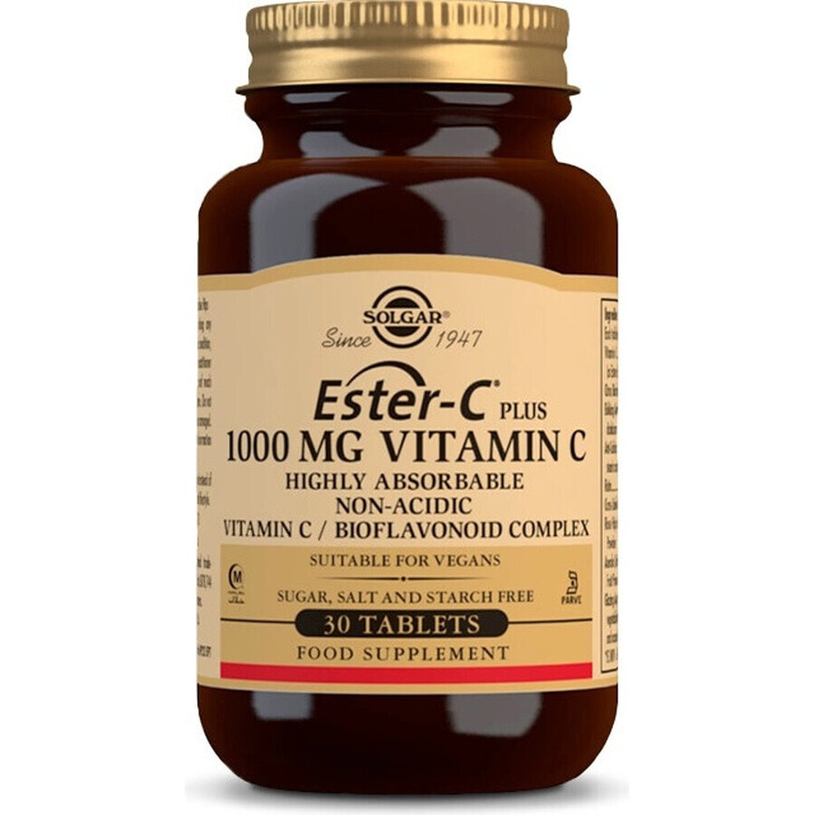 Solgar Ester-C plus 1000 mg vitamina C no ácida con complejo bioflavonoide 30 cápsulas 1×30 tbl, complemento alimenticio