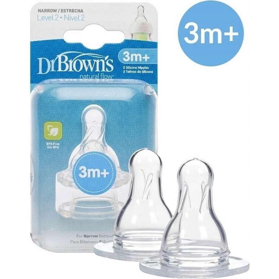 Dr. BROWN'S OPTIONS+ NIVEAU 2 1×2, étroite, tétines en silicone 3m+.