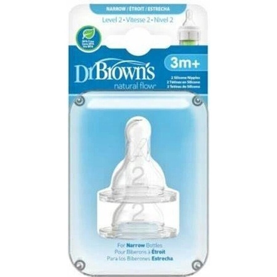 Dr. BROWN'S OPTIONS+ NIVEAU 2 1×2, étroite, tétines en silicone 3m+.