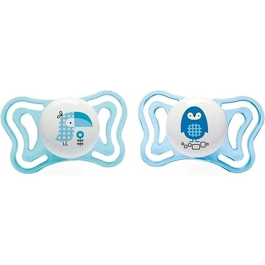 CHICCO Physio Light silicon suzetă băiat - tucan/ pinguin 2 buc, 2-6 m+ 1×2 buc, suzetă ortodontică