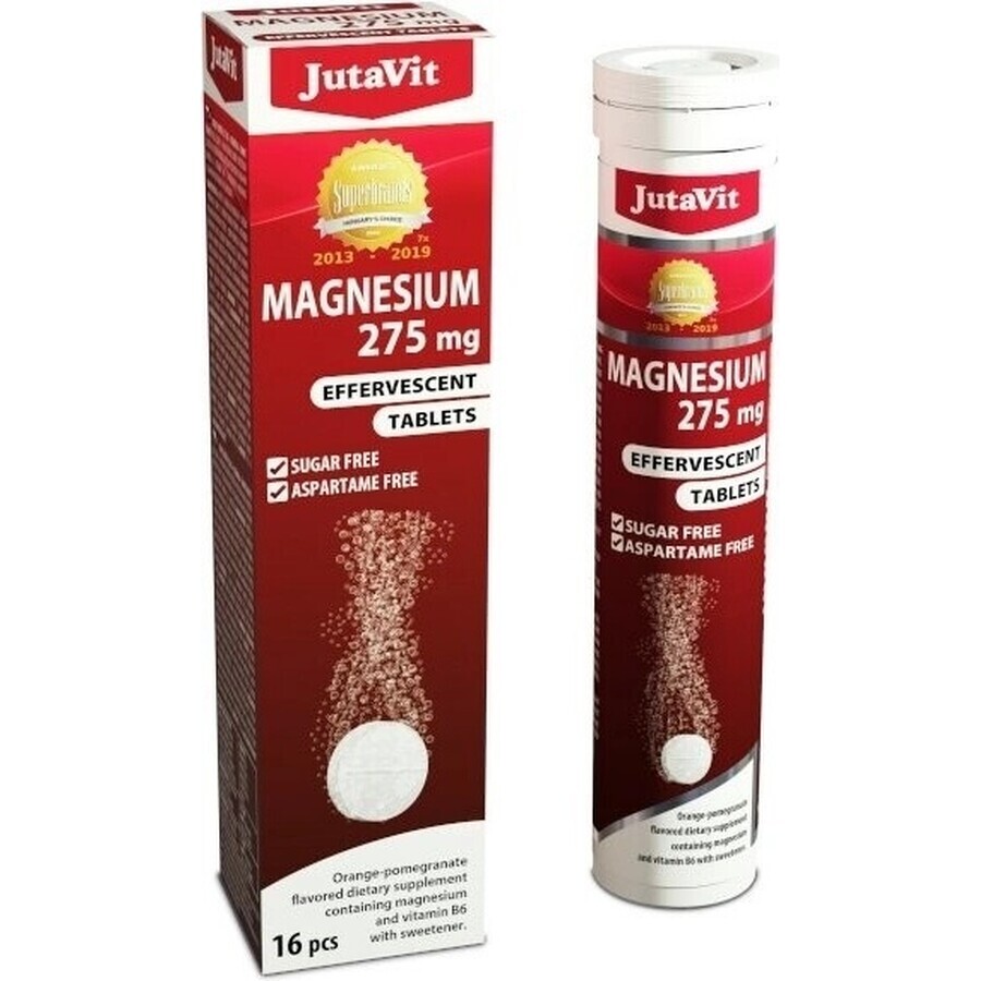 JutaVit Magnesium 275 mg + vitamine B6 bruistabletten met sinaasappel- en granaatappelsmaak 1x16 stuks