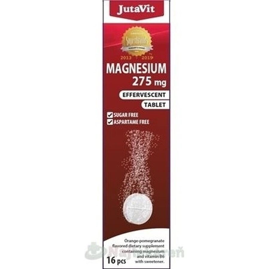 JutaVit Magnesium 275 mg + vitamine B6 bruistabletten met sinaasappel- en granaatappelsmaak 1x16 stuks