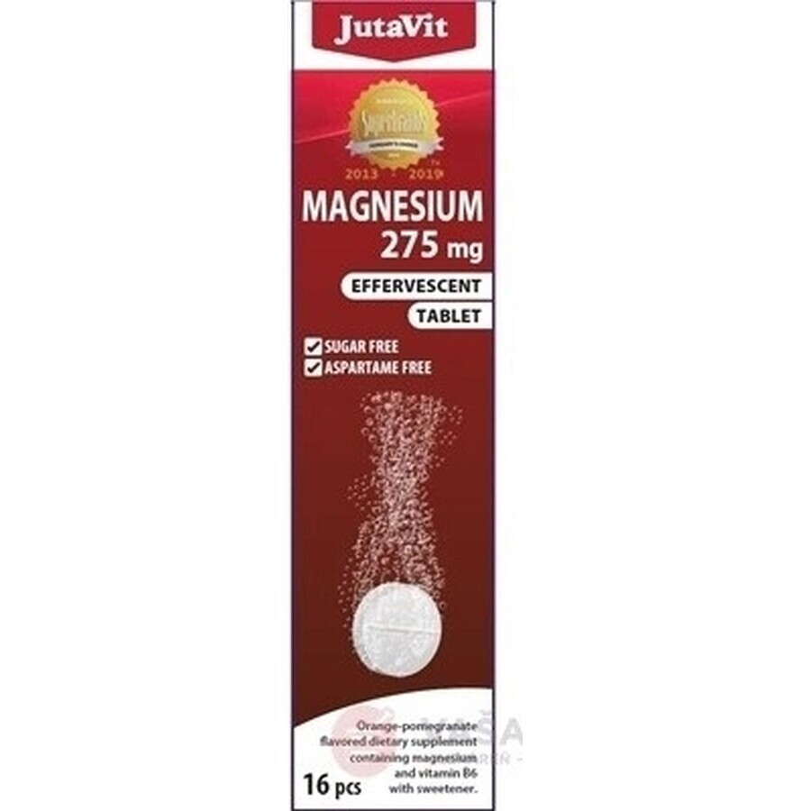 JutaVit Magnesium 275 mg + vitamine B6 bruistabletten met sinaasappel- en granaatappelsmaak 1x16 stuks