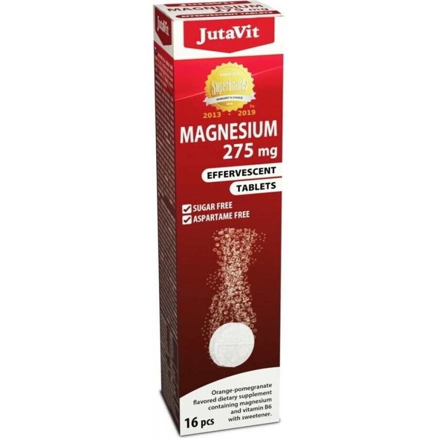 JutaVit Magnesium 275 mg + vitamine B6 bruistabletten met sinaasappel- en granaatappelsmaak 1x16 stuks