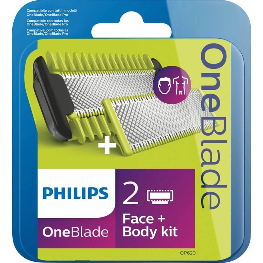 Philips OneBlade QP624/50 Lame de schimb 360 pentru față și corp + pieptăn pentru corp și atașament pentru părțile intime 1×1 buc, lame de schimb