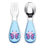 Cuchara y tenedor de acero inoxidable Zoo Butterfly 12m+ 1×1 ud, utensilios para niños