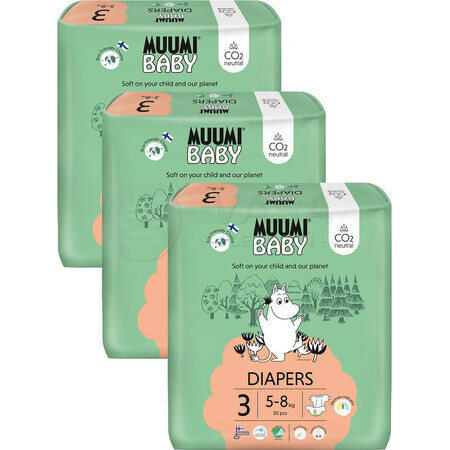 Muumi Baby 3 Midi 5-8 kg, pachet lunar de scutece ecologice 1×150pcs, Scutece ECO