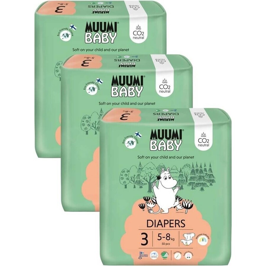 Muumi Baby 3 Midi 5-8 kg, pachet lunar de scutece ecologice 1×150pcs, Scutece ECO