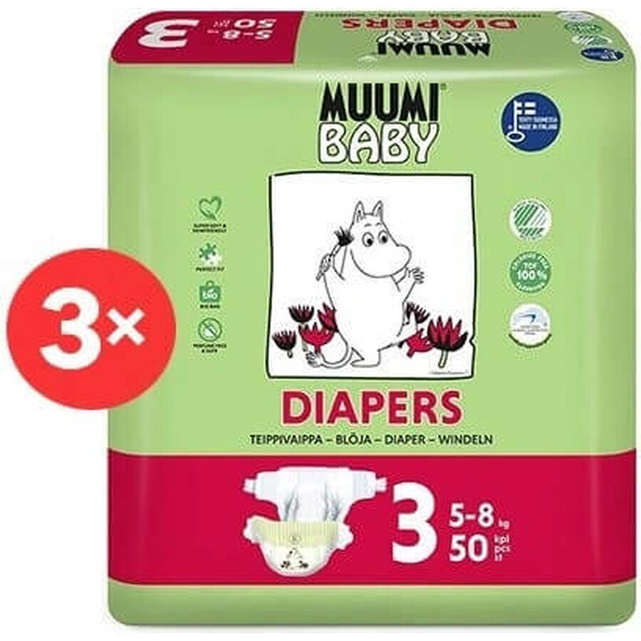 Muumi Baby 3 Midi 5-8 kg, pachet lunar de scutece ecologice 1×150pcs, Scutece ECO