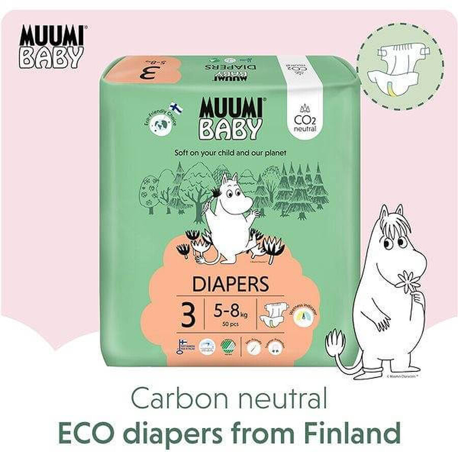 Muumi Baby 3 Midi 5-8 kg, pachet lunar de scutece ecologice 1×150pcs, Scutece ECO