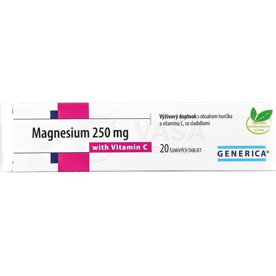 GENERICA Magneziu 250 mg + Vitamina C 1×20 tbl, magneziu + vitamina C