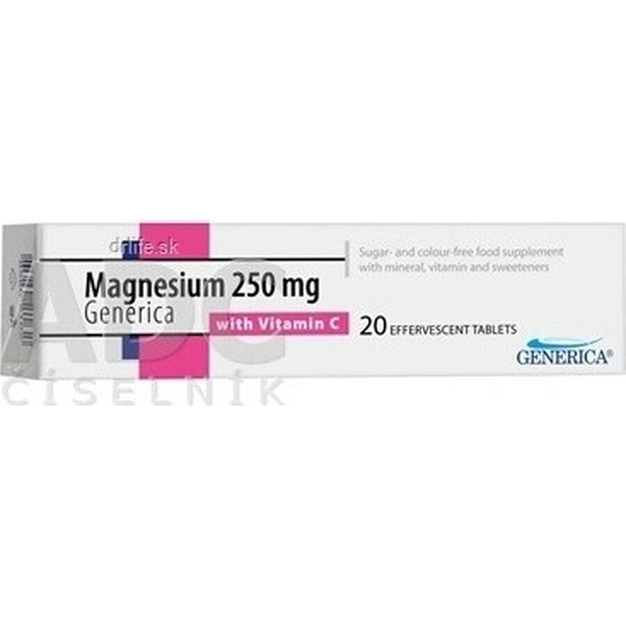 GENERICA Magneziu 250 mg + Vitamina C 1×20 tbl, magneziu + vitamina C