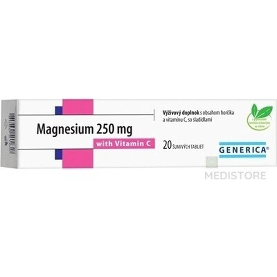 GENERICA Magneziu 250 mg + Vitamina C 1×20 tbl, magneziu + vitamina C