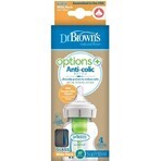 Biberon Dr. BROWN'S OPTIONS+ 150 ml 1×1 pc, avec col large, 0M+, anti-colique, verre, blanc