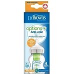 Biberon Dr. BROWN'S OPTIONS+ 150 ml 1×1 pc, avec col large, 0M+, anti-colique, verre, blanc