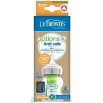 Biberon Dr. BROWN'S OPTIONS+ 150 ml 1×1 pc, avec col large, 0M+, anti-colique, verre, blanc