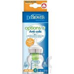 Biberon Dr. BROWN'S OPTIONS+ 150 ml 1×1 pc, avec col large, 0M+, anti-colique, verre, blanc