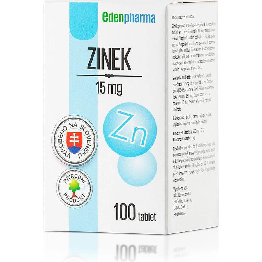 EDENPharma ZINOK 15 mg 1×100 tbl, integratore alimentare