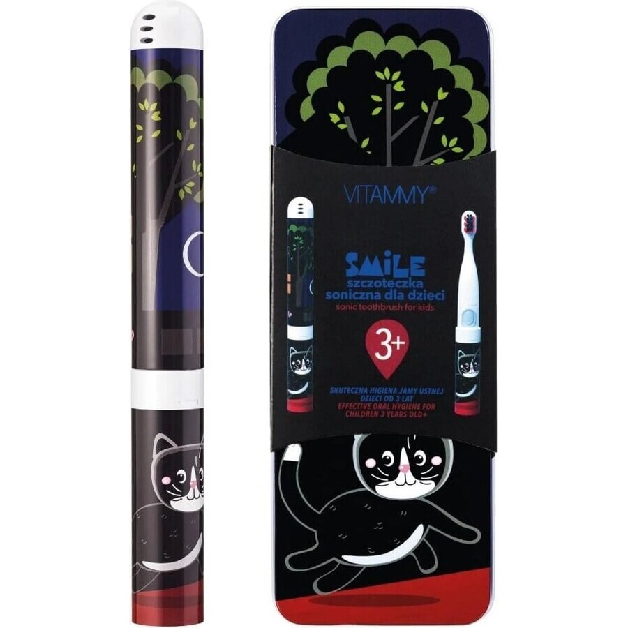 VITAMMY SMILE sonic toothbrush for children, black cat, from 3 years 1×1 pc, with a picture of a black cat