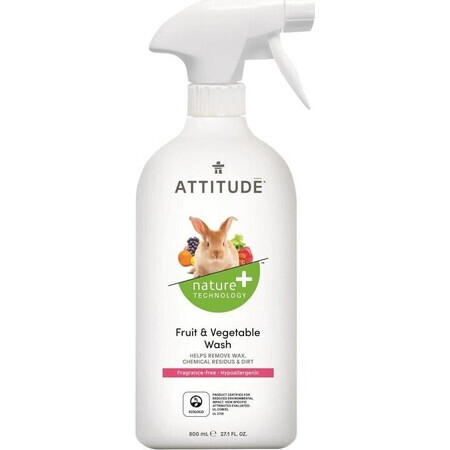 ATTITUDE Detergent fără parfum pentru fructe și legume cu spray 1×800 ml , detergent pentru fructe