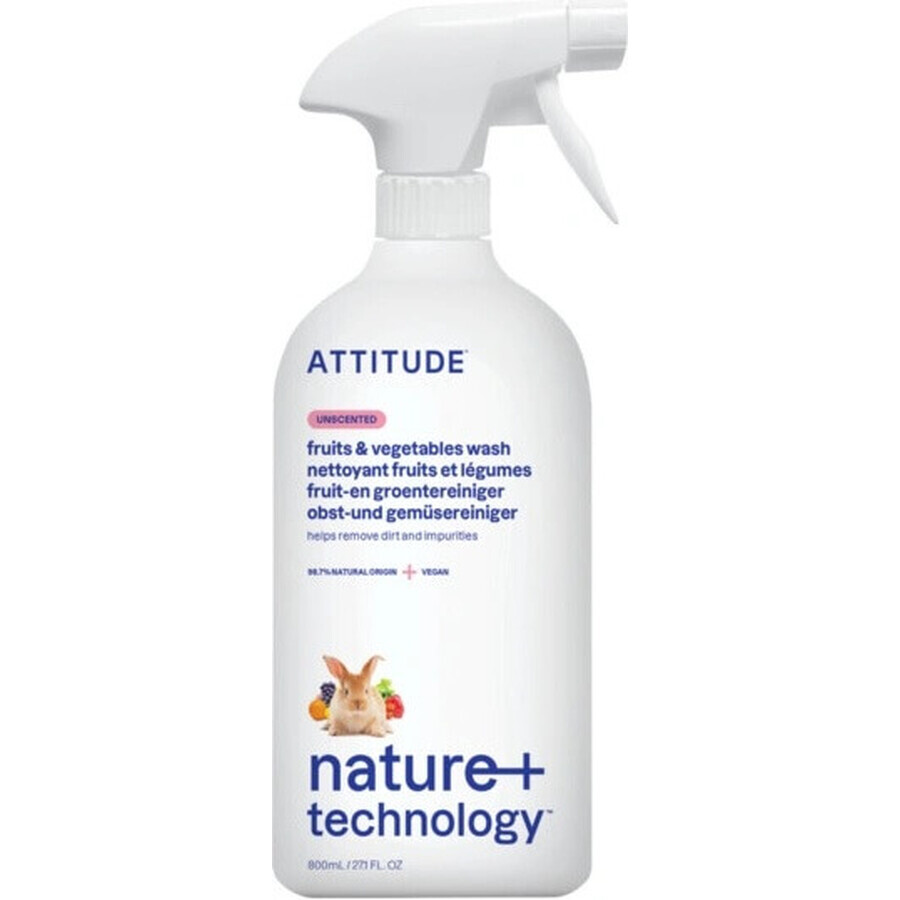 ATTITUDE Detergent fără parfum pentru fructe și legume cu spray 1×800 ml , detergent pentru fructe