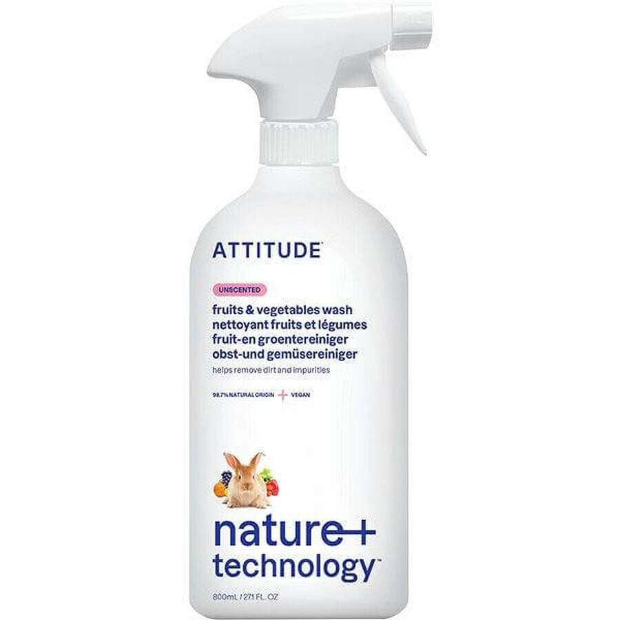 ATTITUDE Detergent fără parfum pentru fructe și legume cu spray 1×800 ml , detergent pentru fructe