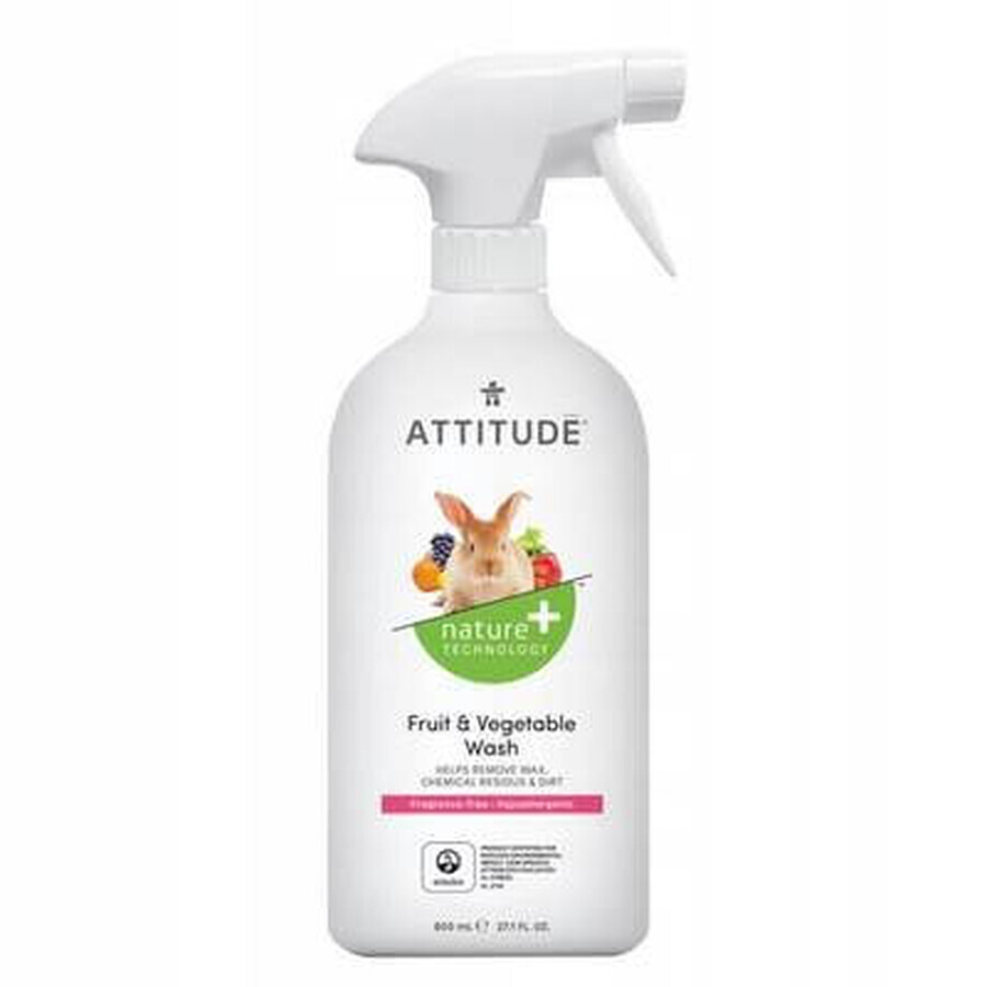 ATTITUDE Detergent fără parfum pentru fructe și legume cu spray 1×800 ml , detergent pentru fructe