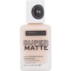 Revolution Relove, Foundation Supermatte F3, make-up 1×24 ml, make-up