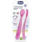 CHICCO Siliconenlepel 2 stuks roze 6m+ 1×1 stuks, 2 stuks roze 6m+ 1×1 stuks, zacht voor baby's tandvlees