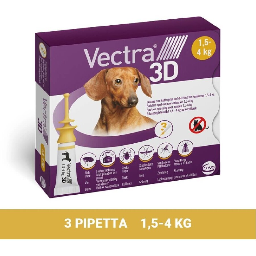 Vectra 3D spot-on per cani XS (1,5-4 kg) 1×3 pezzi, spot-on contro i parassiti