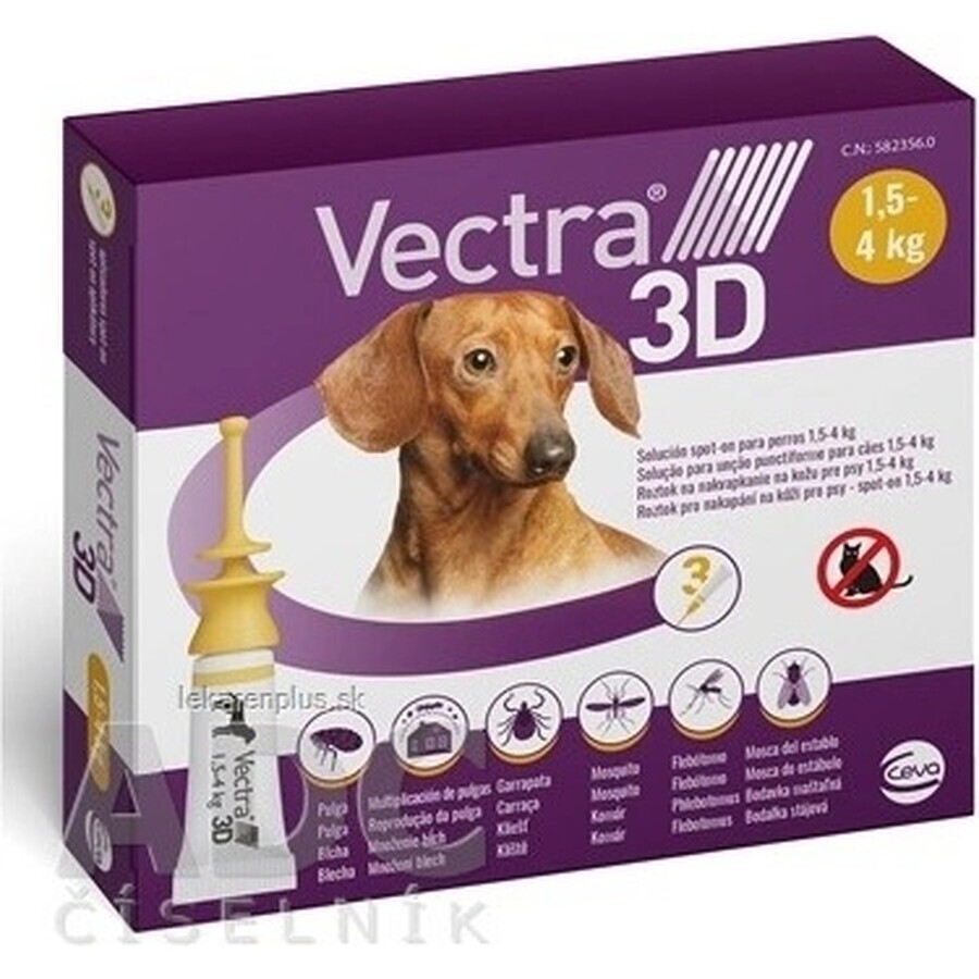 Vectra 3D spot-on per cani XS (1,5-4 kg) 1×3 pezzi, spot-on contro i parassiti