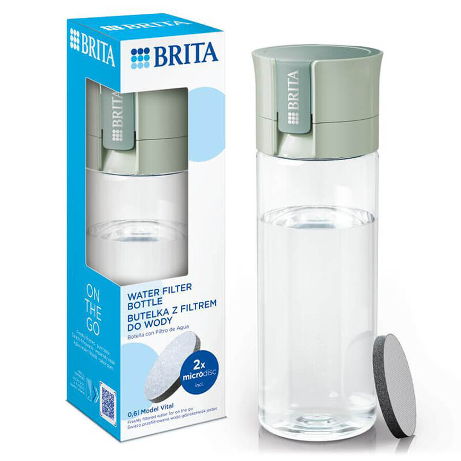 Brita Vital, fles met 0,6 liter filter, groen + MicroDisc filter, 2 stuks