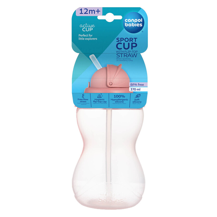 Canpol Bebés, biberón con tubo de silicona plegable, rosa, a partir de 12 meses, 370 ml