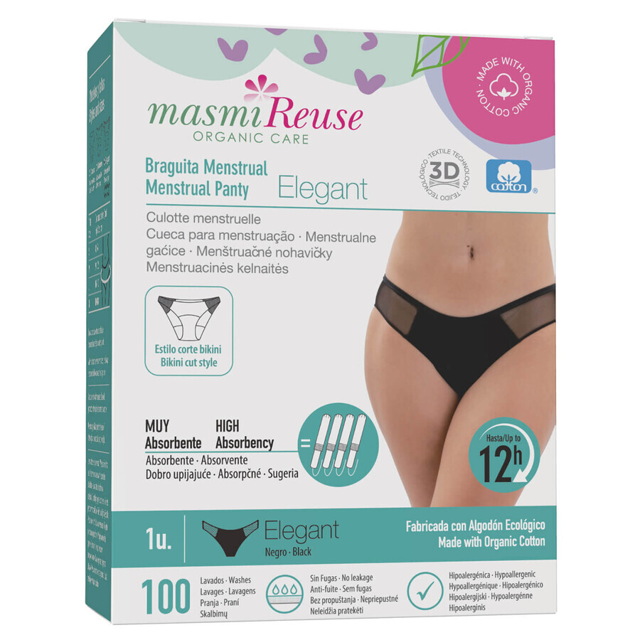 Masmi Elegant, slip menstrual, bumbac organic, mărimea M, 94-102 cm, 1 buc