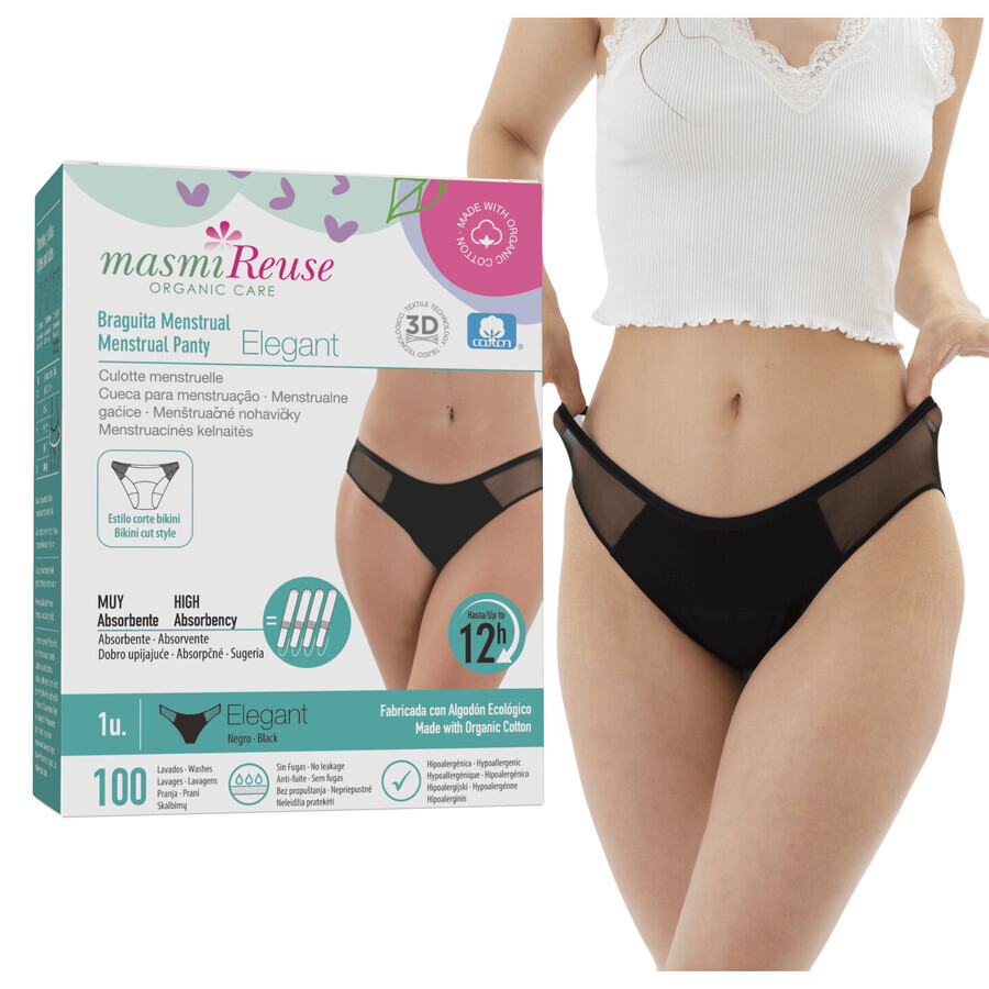 Masmi Elegant, slip menstrual, bumbac organic, mărimea M, 94-102 cm, 1 buc