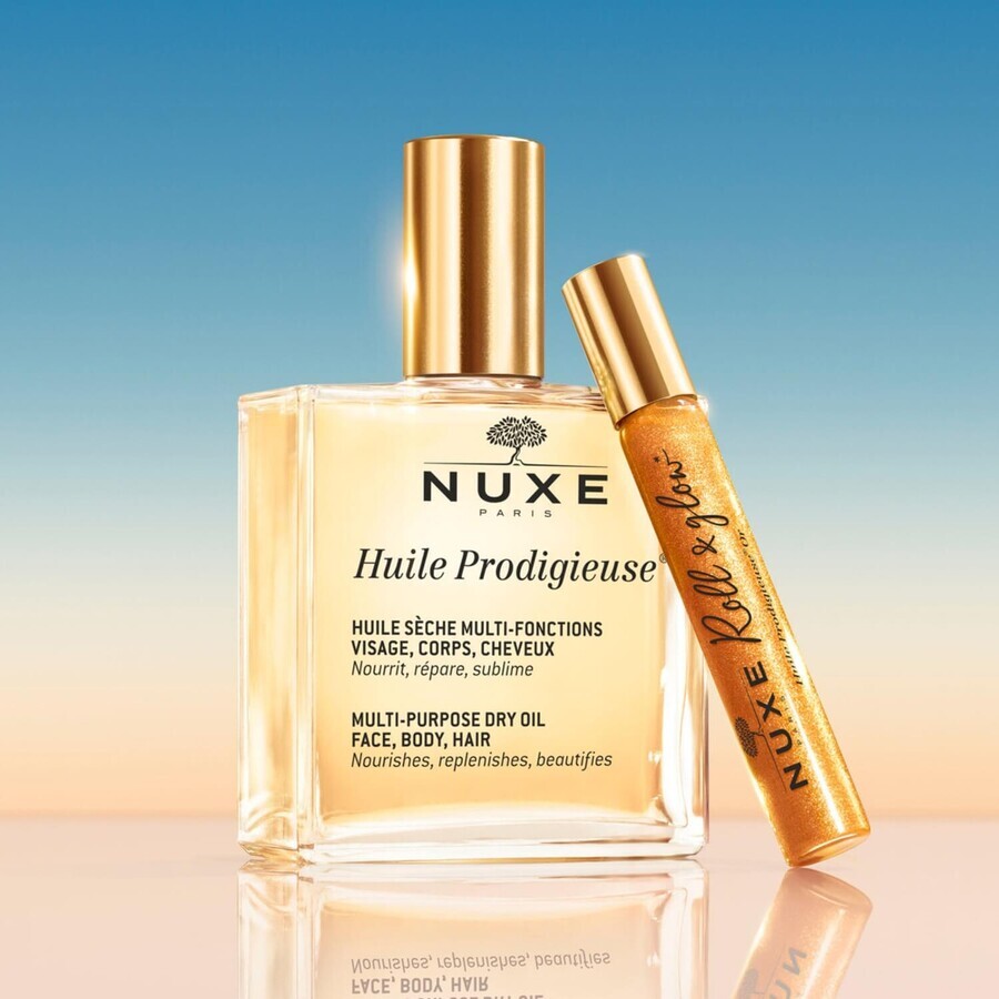 Set Nuxe Huile Prodigieuse, droge olie voor lichaam, gezicht en haar, 100 ml + Huile Prodigieuse Or, roll-on olie, 8 ml