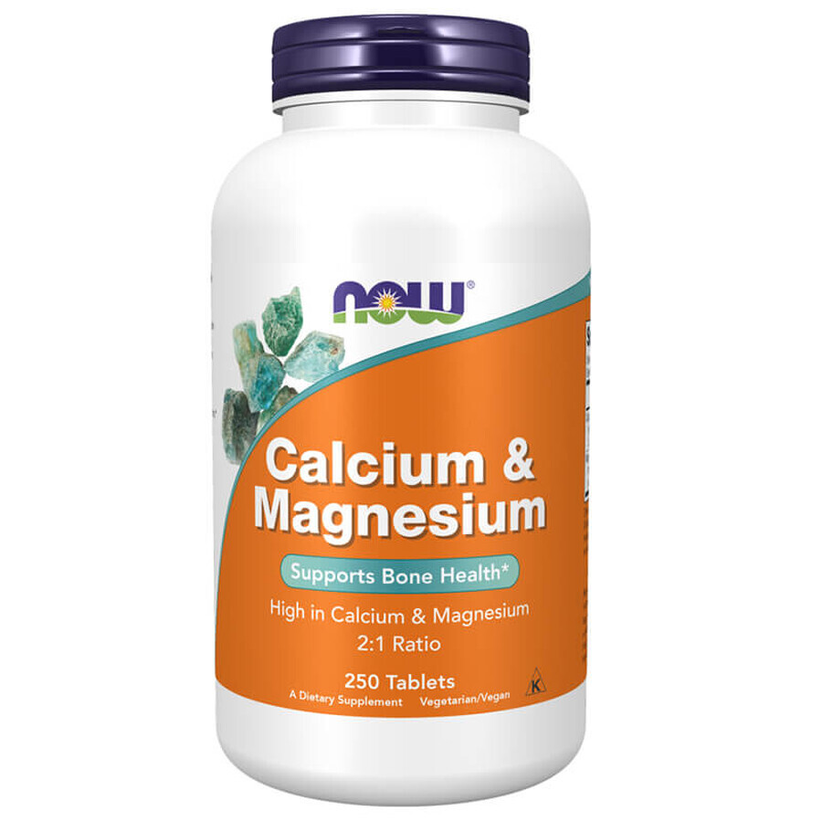 Now Foods Calcium & Magnesium, calciu 500 mg și magneziu 250 mg, 250 comprimate vegetariene