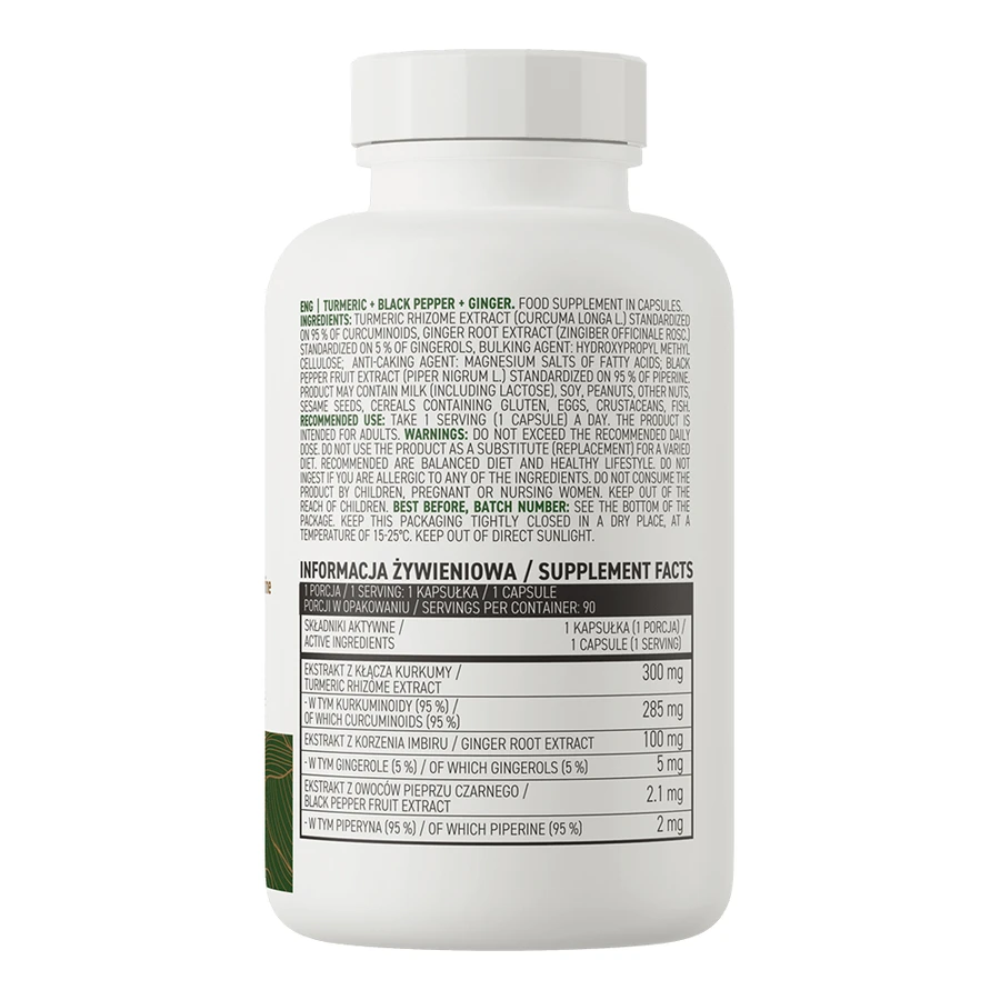OstroVit Kurkuma + zwarte peper + gember, 90 capsules