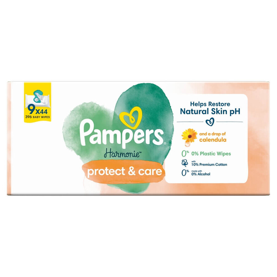 Pampers Harmonie Protect & Care, șervețele umede, 9 x 44 bucăți