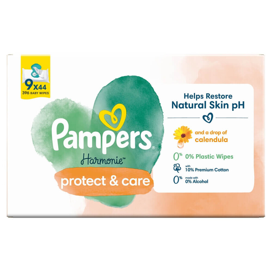 Pampers Harmonie Protect & Care, șervețele umede, 9 x 44 bucăți