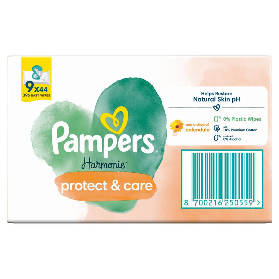 Pampers Harmonie Protect & Care, șervețele umede, 9 x 44 bucăți