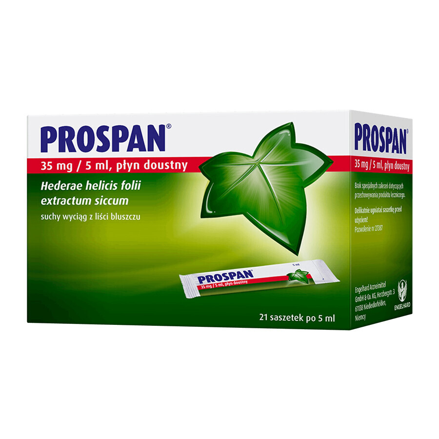 Prospan 35 mg/5 ml, oraal vloeibaar, 5 ml x 21 sachets