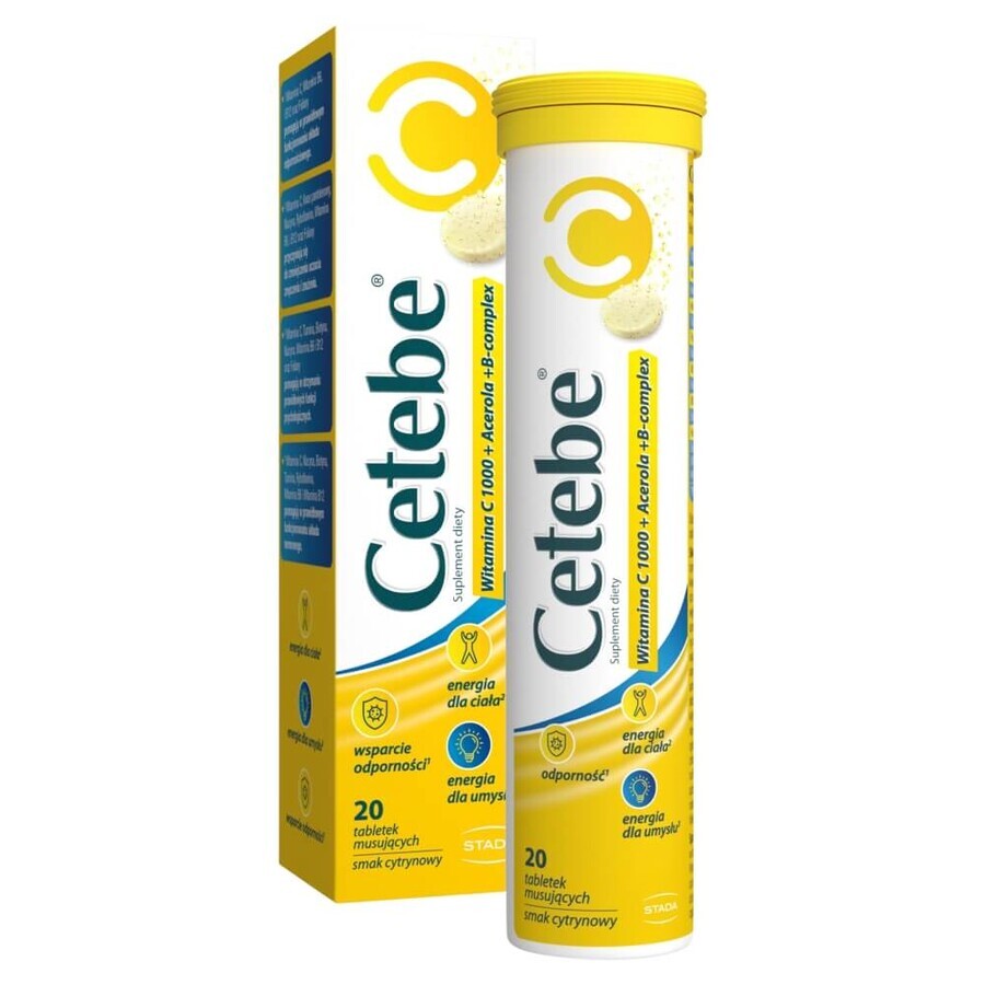 Cetebe Vitamin C 1000 + Acerola + B-complex, lemon flavor, 20 effervescent tablets