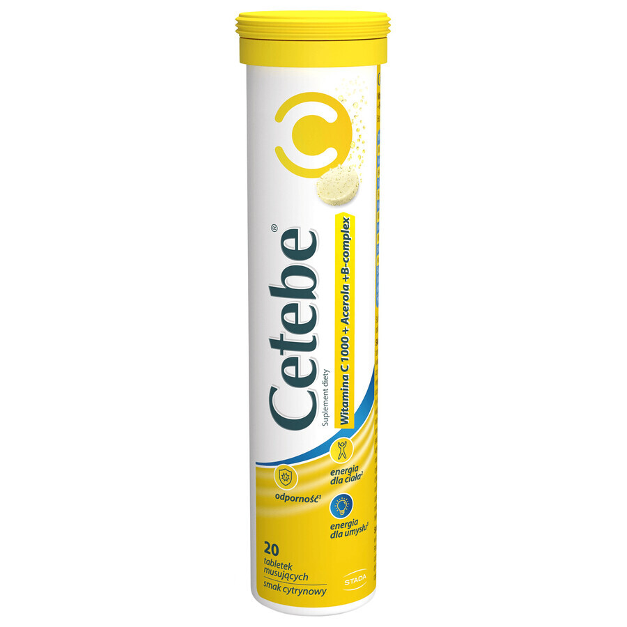 Cetebe Vitamin C 1000 + Acerola + B-complex, lemon flavor, 20 effervescent tablets