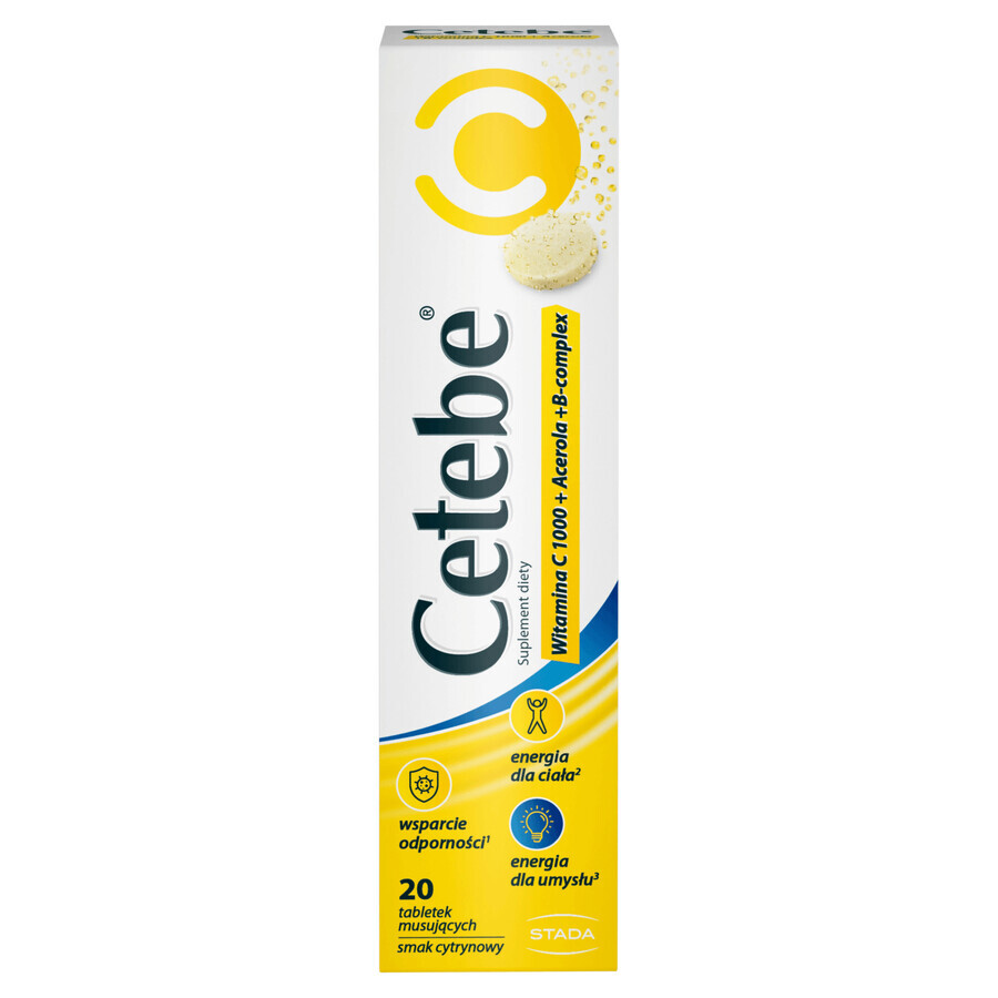 Cetebe Vitamin C 1000 + Acerola + B-complex, lemon flavor, 20 effervescent tablets