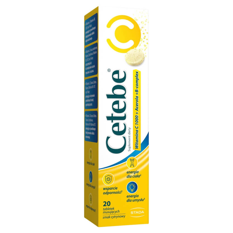 Cetebe Vitamin C 1000 + Acerola + B-complex, lemon flavor, 20 effervescent tablets